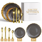 140 Piece Smoke/Gold Petal Combo Set | Serves 20 Guests